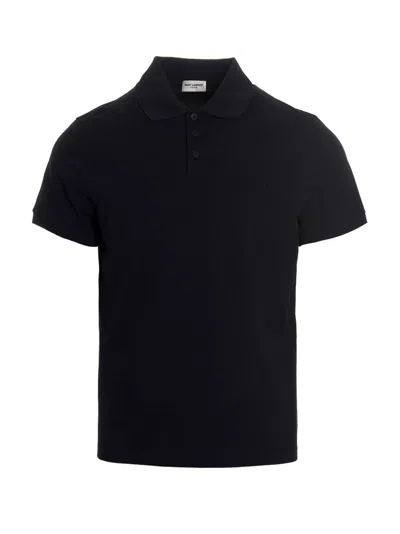 Saint Laurent Shirt With Polo Collar And Short Sleeves In Black
