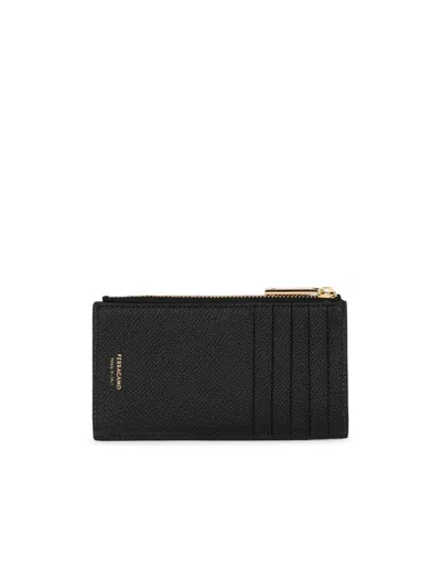 FERRAGAMO SALVATORE FERRAGAMO 'MICRO' BLACK LEAR WALLET 