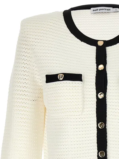 Self-portrait Crochet Cropped Cardigan In White