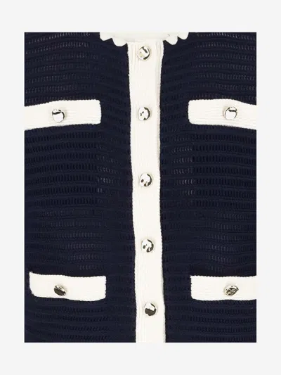 Self-portrait Crochet Knitted Cardigan With Contrasting Profiles In Blue
