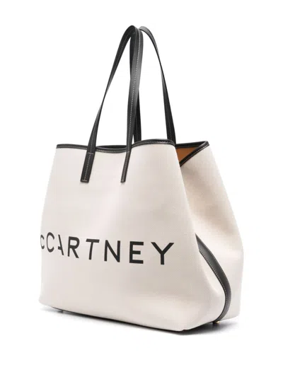 Stella Mccartney Elegant Beige Canvas Logo Print Handbag For Women