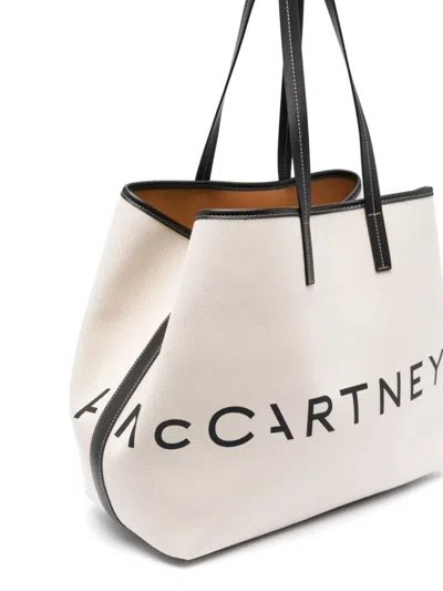 Stella Mccartney Elegant Beige Canvas Logo Print Handbag For Women