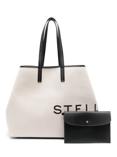 Stella Mccartney Elegant Beige Canvas Logo Print Handbag For Women