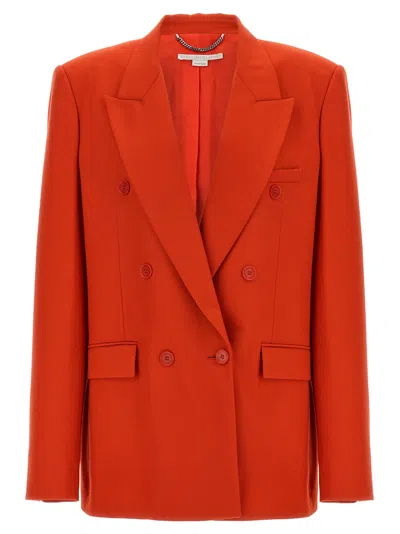 Stella Mccartney Double-breasted Wool Flannel Blazer With Peak Lapels In Red