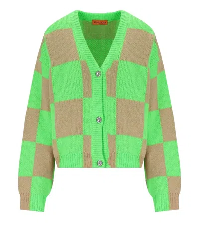 STINE GOYA STINE GOYA AMARA GREEN AND BEIGE CHECKERED CARDIGAN 