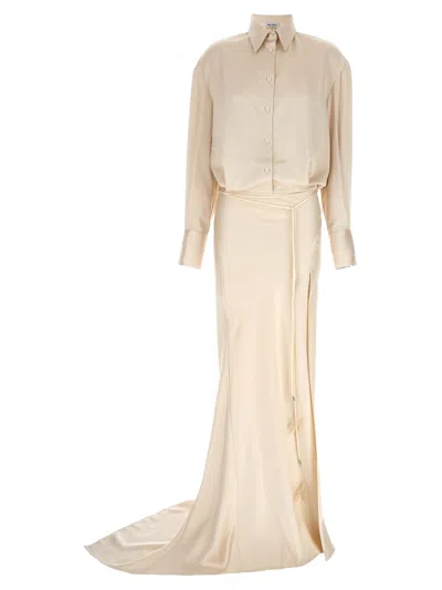 Attico Satin Chemisier Dress Draped Skirt