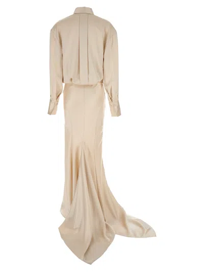 Attico Satin Chemisier Dress Draped Skirt