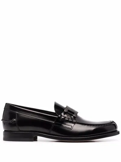 Tod's Polished Block Heel Loafers With Penny Slot