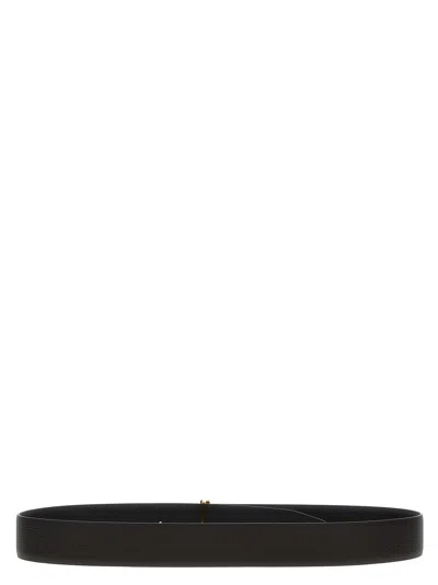 Tom Ford Black Calfskin Leather Belt With Gold T Buckle In Black