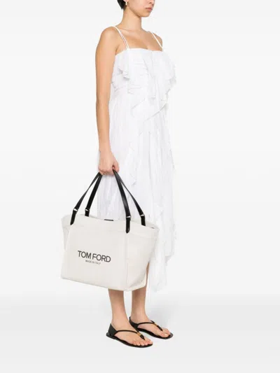 Shop Tom Ford Canvas And Leather Large Tote Bag