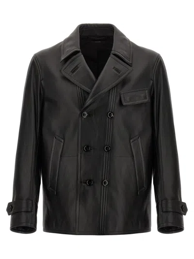 Shop Tom Ford Double Breasted Leather Jacket