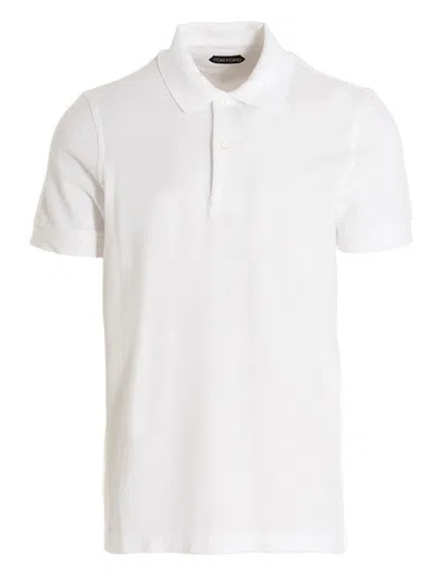 Tom Ford White Polo Shirt With Classic Collar In Cotton Blend Man