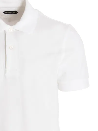 Tom Ford White Polo Shirt With Classic Collar In Cotton Blend Man