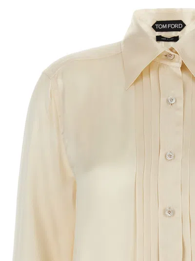Tom Ford Silk Shirt With Pleated Detail And Pointed Collar In Pink