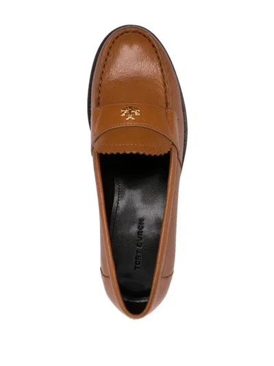 Tory Burch Almond Toe Leather Loafers With Scalloped Trim