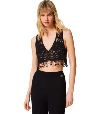 Twinset Black Crochet Top