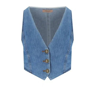 Twinset Woman Tailored Vest Blue Size 4 Cotton