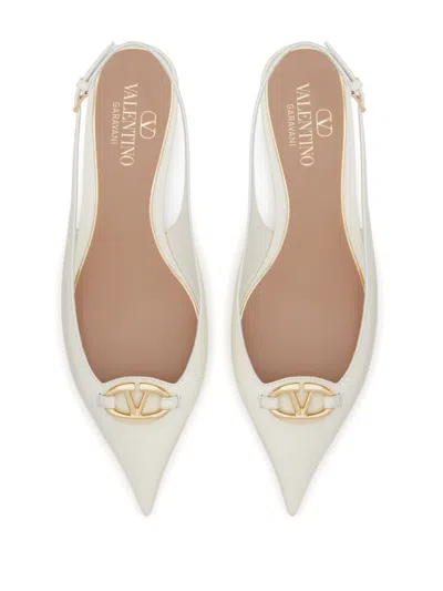 Shop Valentino Garavani V Logo Leather Slingback Ballets