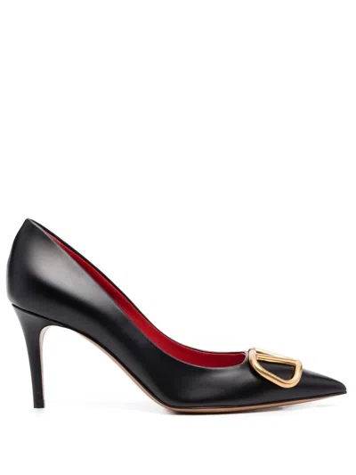 Shop Valentino Garavani V Logo Signature Leather Pumps