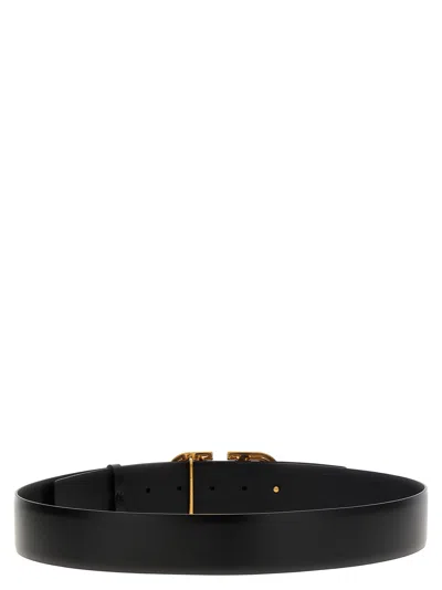 Valentino Garavani Elegant Black Leather Belt With Gold Buckle 30 Mm Men
