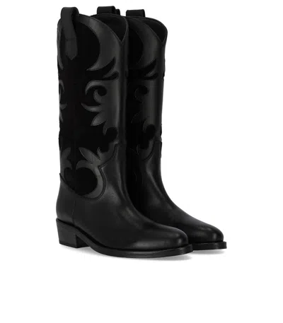Via Roma 15 Texan Boots In Black Leather