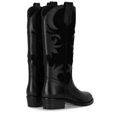 Via Roma 15 Texan Boots In Black Leather