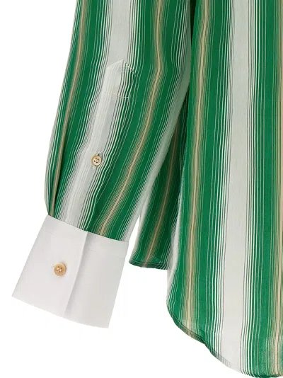 Wales Bonner Cadence Silk Shirt Green And Ivory