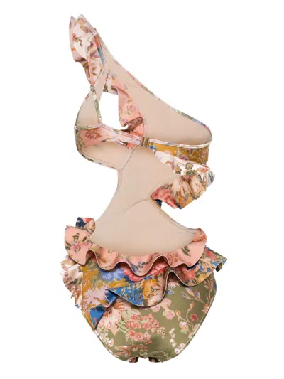 Shop Zimmermann Floral Print One Shoulder Swimsuit