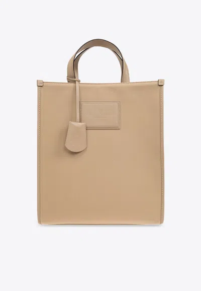 Moncler Alanah Leather-trimmed Canvas Tote Bag Beige In Neutral
