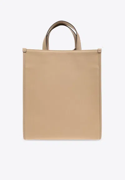 Moncler Alanah Leather-trimmed Canvas Tote Bag Beige In Neutral