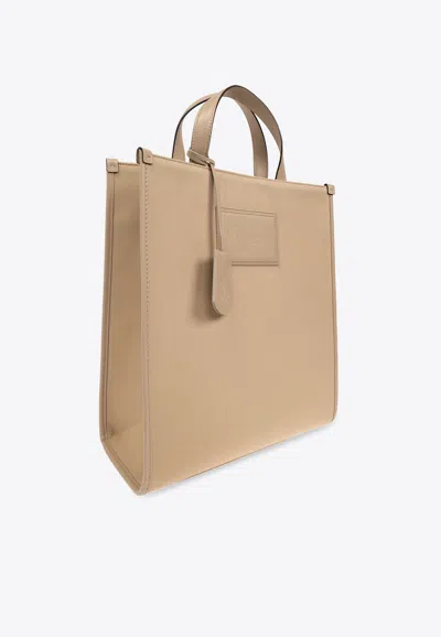 Moncler Alanah Leather-trimmed Canvas Tote Bag Beige In Neutral