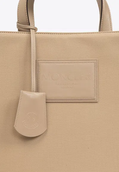 Moncler Alanah Leather-trimmed Canvas Tote Bag Beige In Neutral