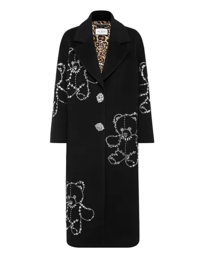 Philipp Plein Castoni Teddy Bear Oversized Coat In Black