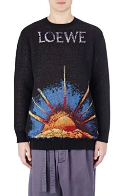 Loewe Sunrise Jacquard-knit Wool-blend Sweater In Black With 