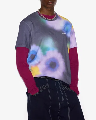 Isabel Marant Blur-effect Logo-print T-shirt In Faded Night