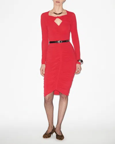 Isabel Marant Ruched Georgette Midi Dress In Red