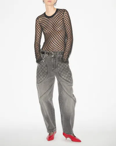 Isabel Marant Zavia Open Knit Crewneck Sweater In Black