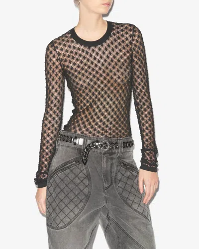 Isabel Marant Zavia Open Knit Crewneck Sweater In Black