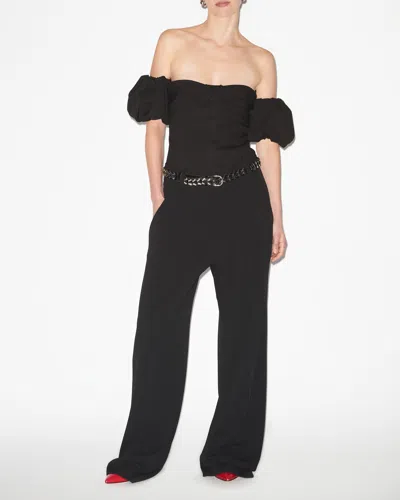 Isabel Marant Daniela Convertible Off-the-shoulder Hemp-blend Top In Black