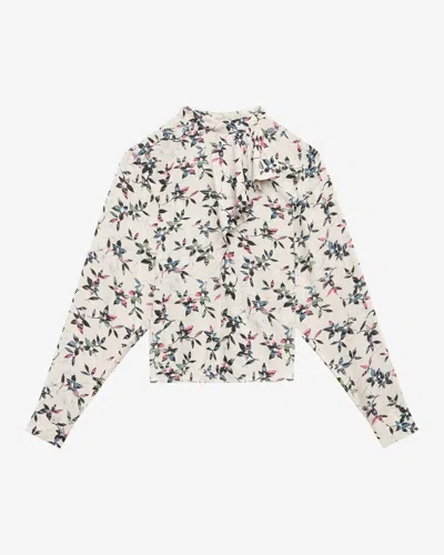 Isabel Marant Étoile Floral-print Ruffled Blouse In Ecru-midnight