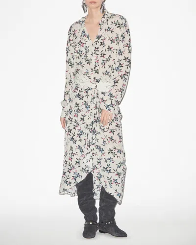 Isabel Marant Étoile Floral-print Ruffled Blouse In Ecru-midnight