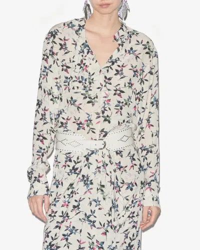 Isabel Marant Étoile Floral-print Ruffled Blouse In Ecru-midnight