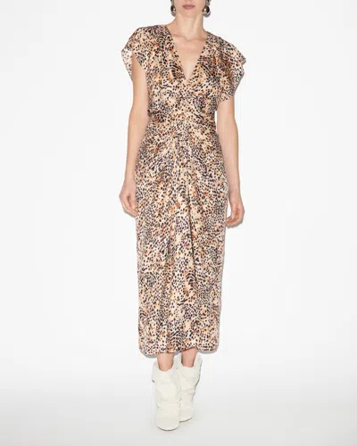 Isabel Marant Women's Lyndsay Animal-print Ruched Midi-dress In Natural