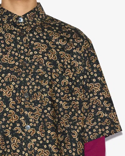 Isabel Marant Labilo Oversize Floral Short Sleeve Button-up Shirt In Black-ochre