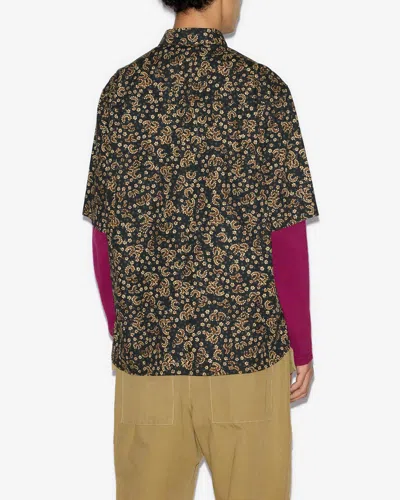 Isabel Marant Labilo Oversize Floral Short Sleeve Button-up Shirt In Black-ochre