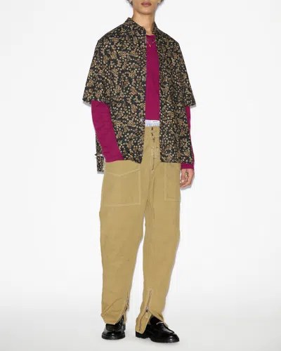 Isabel Marant Labilo Oversize Floral Short Sleeve Button-up Shirt In Black-ochre