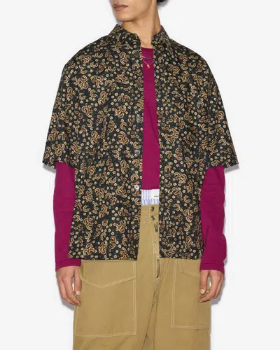 Isabel Marant Labilo Oversize Floral Short Sleeve Button-up Shirt In Black-ochre