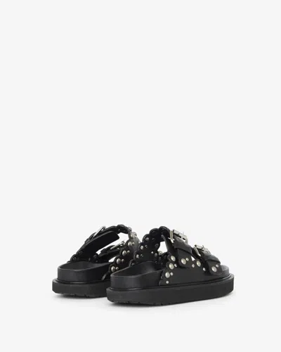 Isabel Marant Lennya Pearly Studded Leather Dual-buckle Sandals In Black And Silver