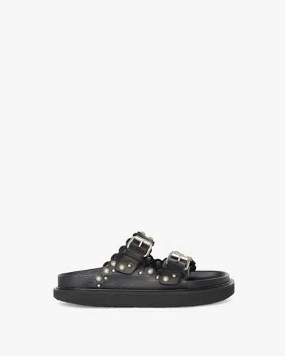 Isabel Marant Lennya Pearly Studded Leather Dual-buckle Sandals In Black And Silver