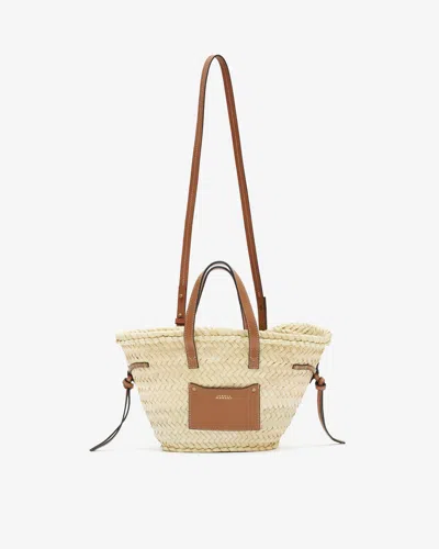 Shop Isabel Marant Mini-korbtasche Cadix Aus Raffiabast Und Leder In Natural And Cognac